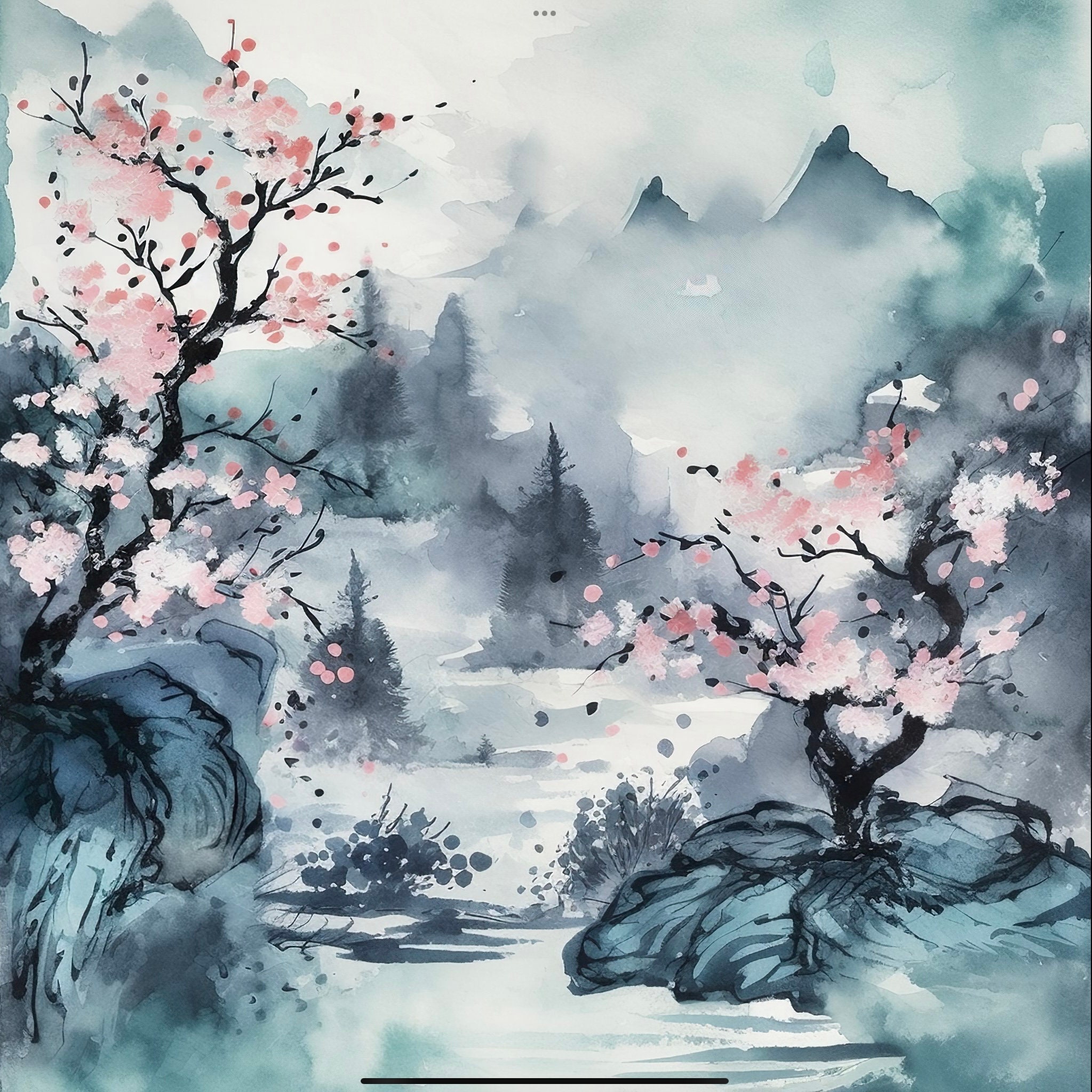 Japanese Cherry Blossom Art Design Seemless Tile Digital Download Png