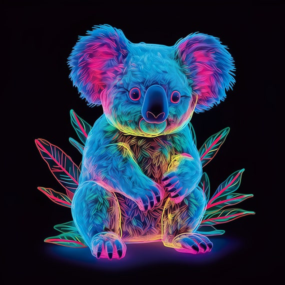 Neon Koala Bear Art Design, digital download png file.