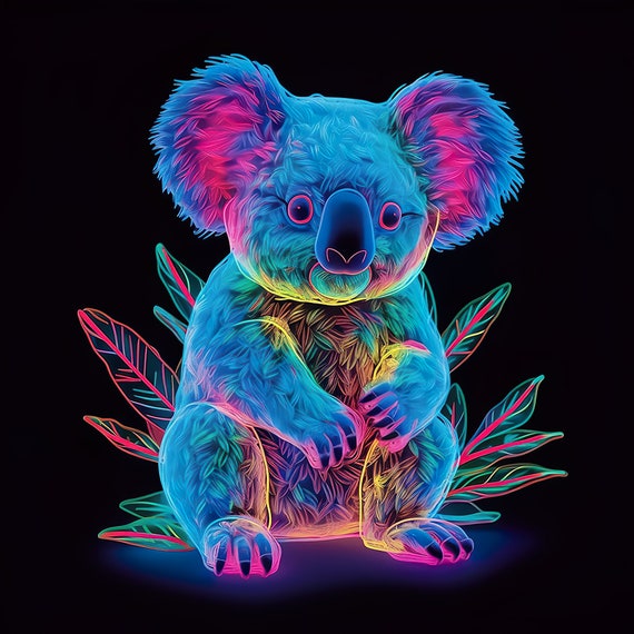 Neon Koala Bear Art Design, Digital Download Png File. 