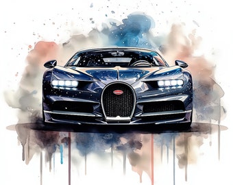 Bugatti Chiron Watercolour art design digital download png file