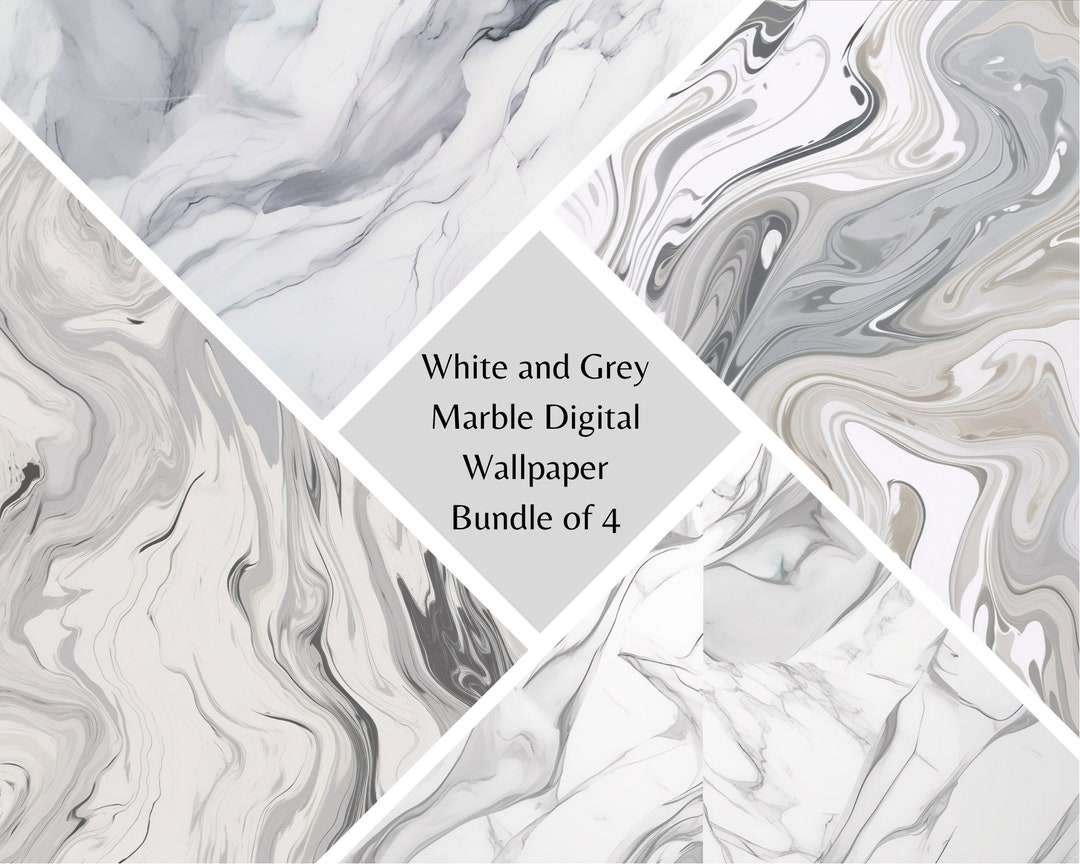 White and Grey Marble Wallpaper, Bundle of 4 Digital Download Png File ...