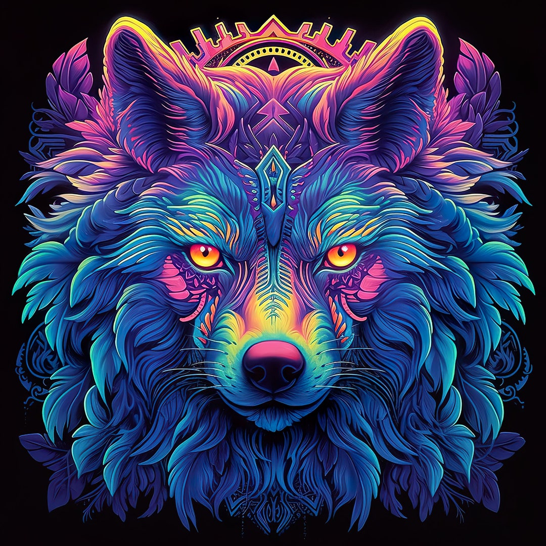 Neon Wolf Art Design, Digital Download Png File. Etsy