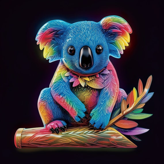 Neon Koala Bear Art Design, digital download png file.