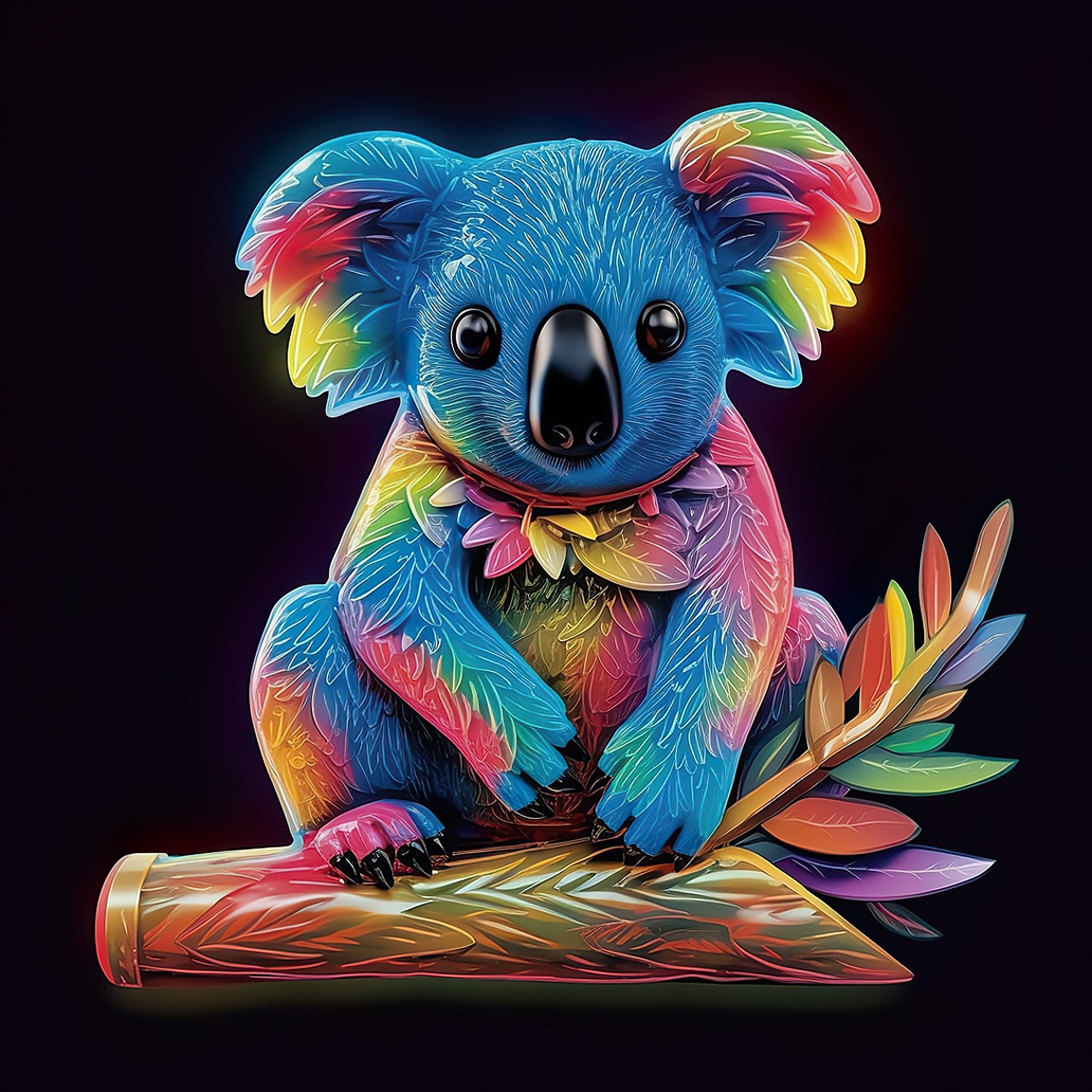 Neon Koala Bear Art Design, Digital Download Png File. 