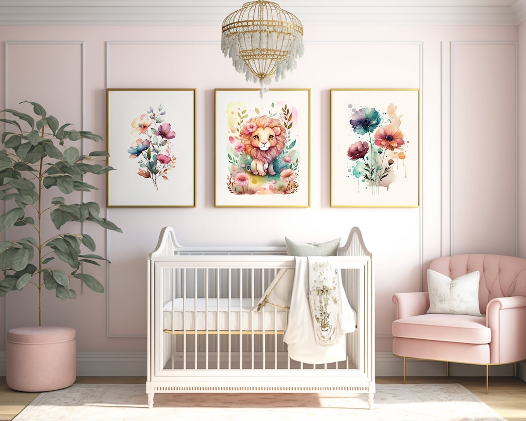 Set of 3 Lion Nursery Print Set, Decor, Neutral Nursery Decor, Animals ...