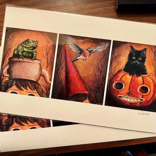 Jason, Beatrice and Enoch and Pottsfield Pumpkin Triplets Print 11x17in