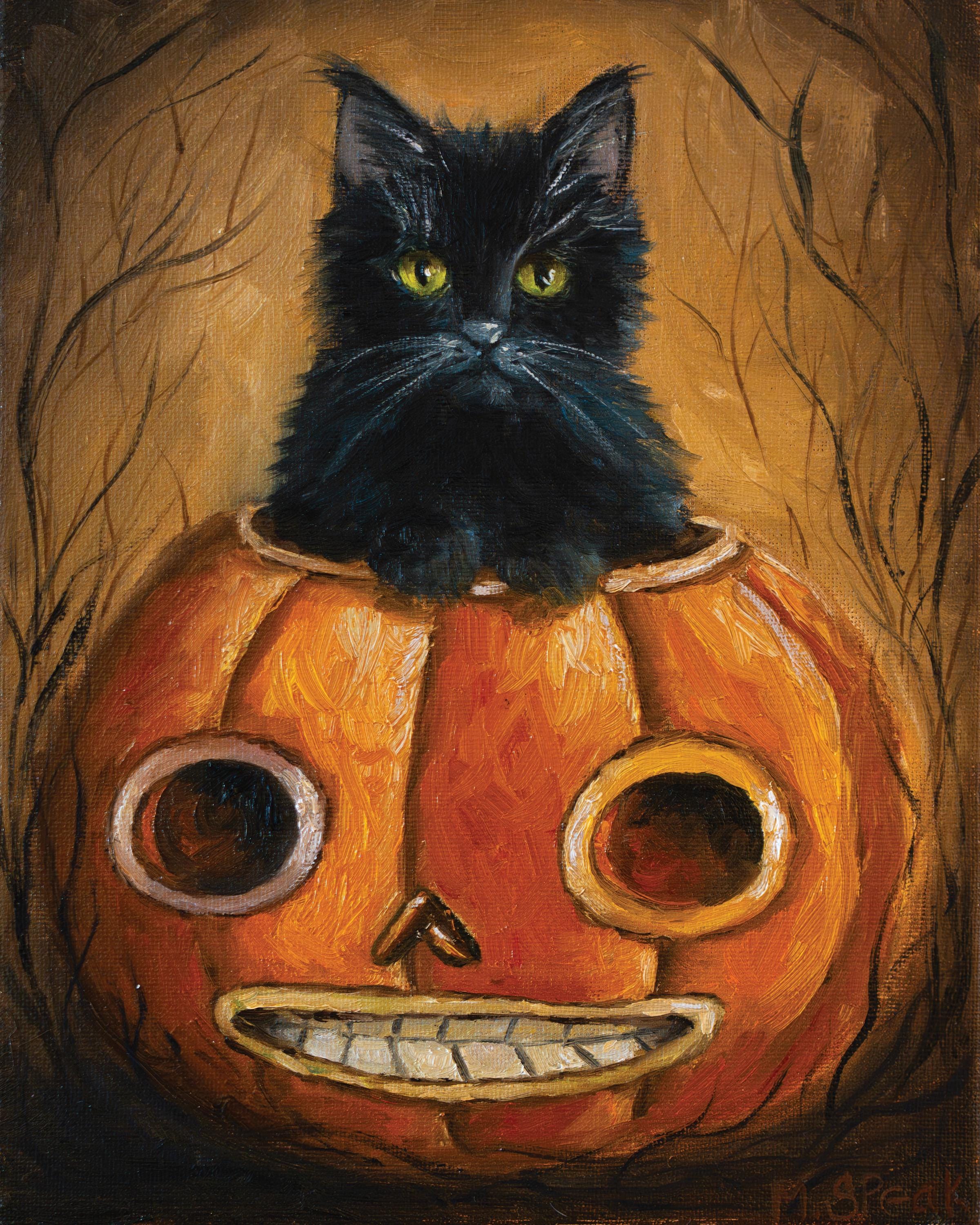 Pottsfield Pumpkin and Black Cat Print 11x14 - Etsy