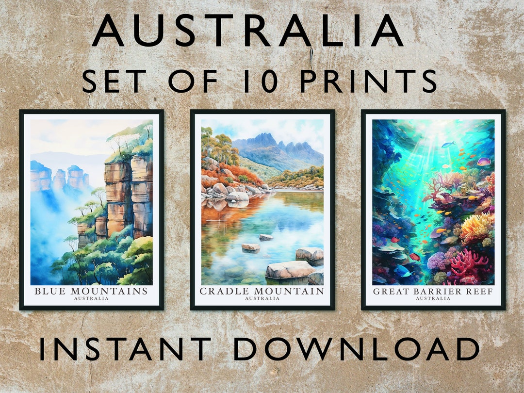 Australia Art, Set of 10 Digital Prints, Nature Illustration, Home