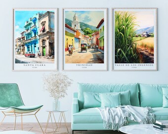 Cuba Art, Set of 10 Digital Prints, Nature Illustration