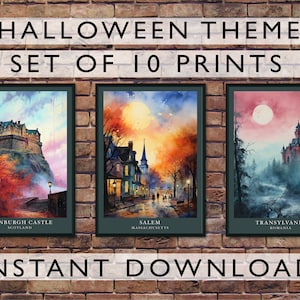 Halloween Art, Set of 10 Digital Prints, Halloween wall art print, Spooky Dark vintage art print, Creepy witch wall decor downloadable