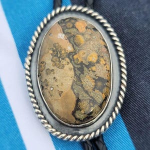 Sterling Silver Bolo Tie with Leopard Jasper | Handmade Western Jewelry | Rodeo Jewelry  | Bolo Tie | Authentic Silver Jewelry