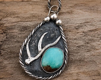 Turquoise Elk Shed Sterling Silver Western Necklace