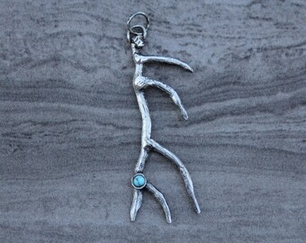Sterling Silver Pendant with Turquoise and Hand-Engraved Elk Shed One-of-One Western & Hunting Jewelry Cowboy, Cowgirl Outdoorsman NFR Style