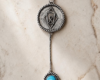 Turquoise Medallion Sterling Silver Western Lariat Necklace