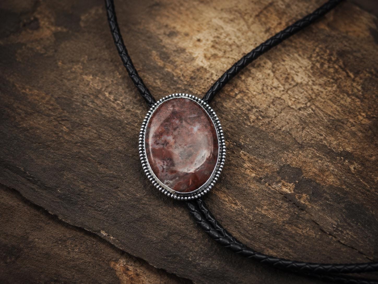 Cowboy Agate Sterling Silver Western Bolo Tie