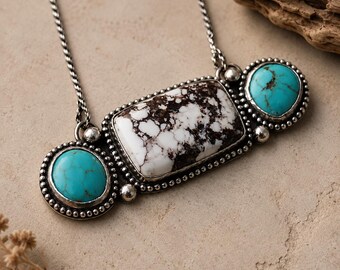 Wild Horse and Kingman Turquoise Sterling Silver Necklace