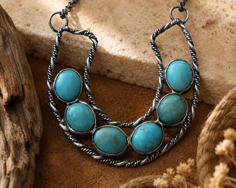 Kingman Turquoise Horseshoe Sterling Silver Necklace