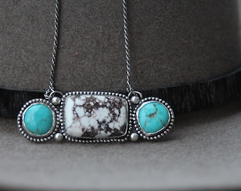 Wild Horse Necklace with Kingman Turquoise | Western Jewelry | Rodeo & NFR Style Western Jewelry | Statement Necklace | Western Necklace