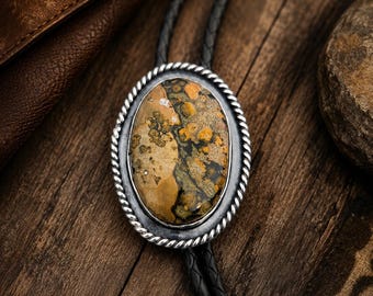 Leopard Jasper Sterling Silver Western Bolo Tie