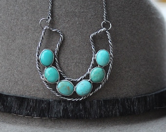 Horse Shoe Turquoise Necklace | Western Jewelry | Rodeo & NFR Style Western Jewelry Statement Necklace Western Necklace Horse Shoe Necklace