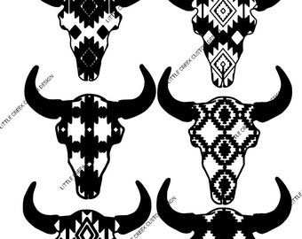 Bison Skull with Pattern SVG PNG, Bison Skull svg png, Aztec Pattern svg png, Patterned Skull svg png, Buffalo Skull With Pattern svg png