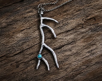 Hand-Engraved Elk Shed Turquoise Sterling Silver Necklace