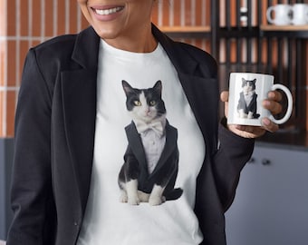 Tuxedo Cat in a Tuxedo - funny cat shirt featuring a tuxedo cat wearing a tuxedo. Great gift for men or women who love cats and wordplay!