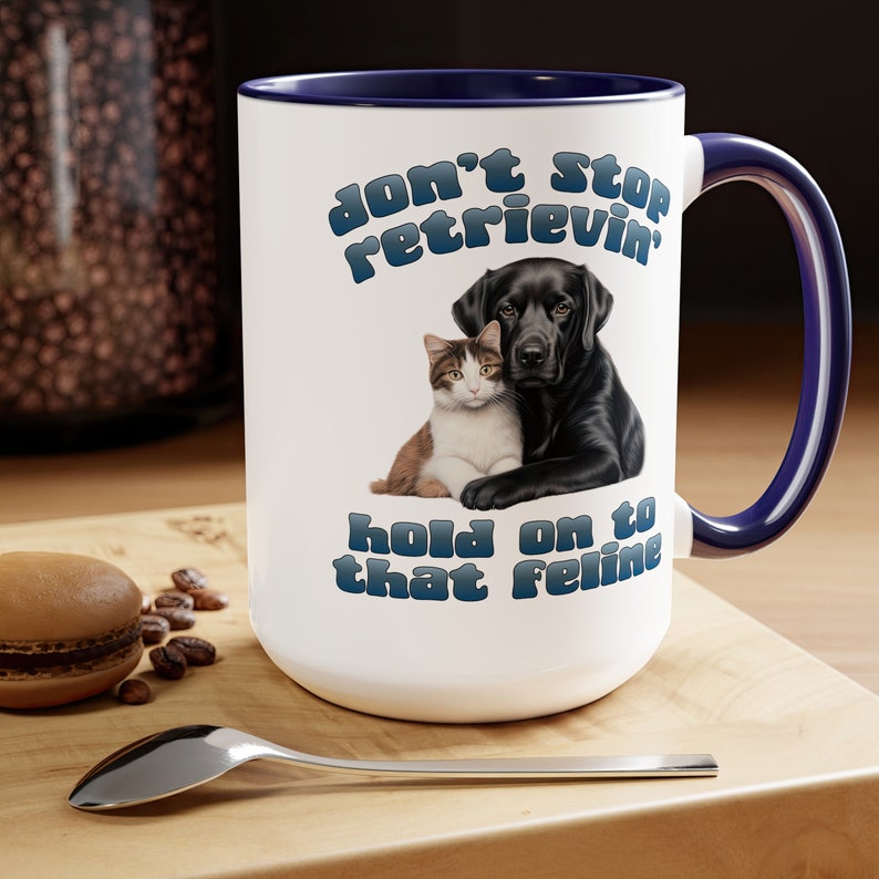 Don't stop retrievin', hold on to that feline funny coffee mug, 4 retriever breeds. Great gift for men or women who love animals and puns image 7