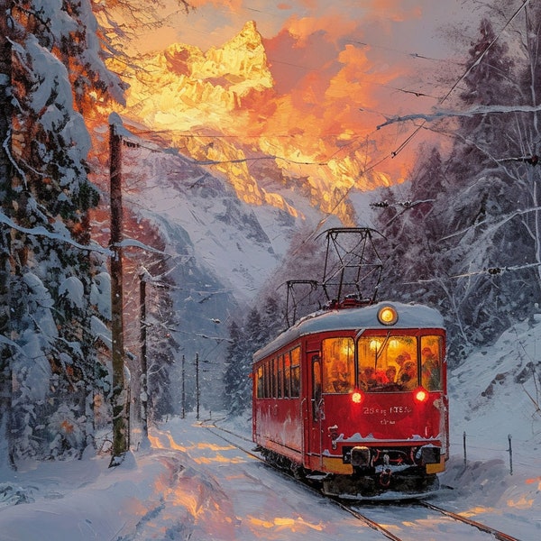 Alpine Glow: A Winter Train's Twilight Journey