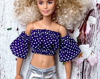 Doll Crop Top Polka Dot Top for Doll Handmade Clothes 1/6 Scale Fashion Clothes for Doll Handmade Fashion Clothes Outfit Gift For Her