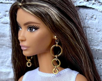 Doll Jewelry, Doll Earrings, 1/6 Scale Fashion Jewelry, 11.5 inch Doll Earrings, Doll Handmade Accessories, Hoop Earrings, Gift for Her