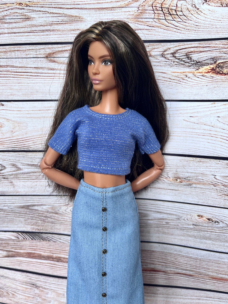 Doll Denim Skirt for Doll Fashion Clothes 1/6 Scale Skirt for Doll Fashion Jeans 1/6 Scale Outfit Handmade Fashion Doll Clothes Gift For Her image 4