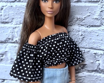 Doll Crop Top, Polka Dot Doll Top, 1/6 Scale Handmade Clothes, 11.5 inch Doll Fashion Clothes, Doll Outfit, Doll Clothing, Gift For Her