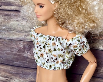 Doll Crop Top Handmade for Doll Floral Top 1/6 Scale Shirt for Doll Handmade Clothes 1/6 Scale Crop Top for Doll Clothes Outfit Gift for Her