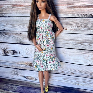 Doll Floral Dress, Doll Fashion Clothing, 1/6 Scale Clothes, Doll Handmade, Doll Outfit, 11.5 inch Doll Dress, Doll Clothes, Gift for Her image 5