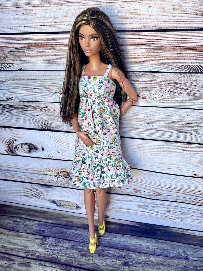 Doll Floral Dress, Doll Fashion Clothing, 1/6 Scale Clothes, Doll Handmade, Doll Outfit, 11.5 inch Doll Dress, Doll Clothes, Gift for Her image 5