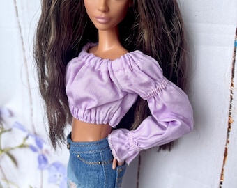 Doll Crop Top Handmade for Doll Purple Top 1/6 Scale Shirt Long Sleeves Top for Doll Handmade Crop Top 1/6 Scale Clothes Outfit Gift For Her