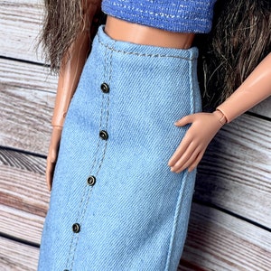 Doll Denim Skirt for Doll Fashion Clothes 1/6 Scale Skirt for Doll Fashion Jeans 1/6 Scale Outfit Handmade Fashion Doll Clothes Gift For Her image 1