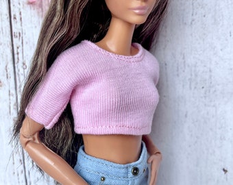 Doll Crop Top Handmade for Doll Jersey Top 1/6 Scale Handmade Clothes for Doll Pink Crop Top Handmade 1/6 Scale Doll Fashion Outfit Gift