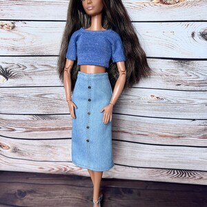 Doll Denim Skirt for Doll Fashion Clothes 1/6 Scale Skirt for Doll Fashion Jeans 1/6 Scale Outfit Handmade Fashion Doll Clothes Gift For Her image 8