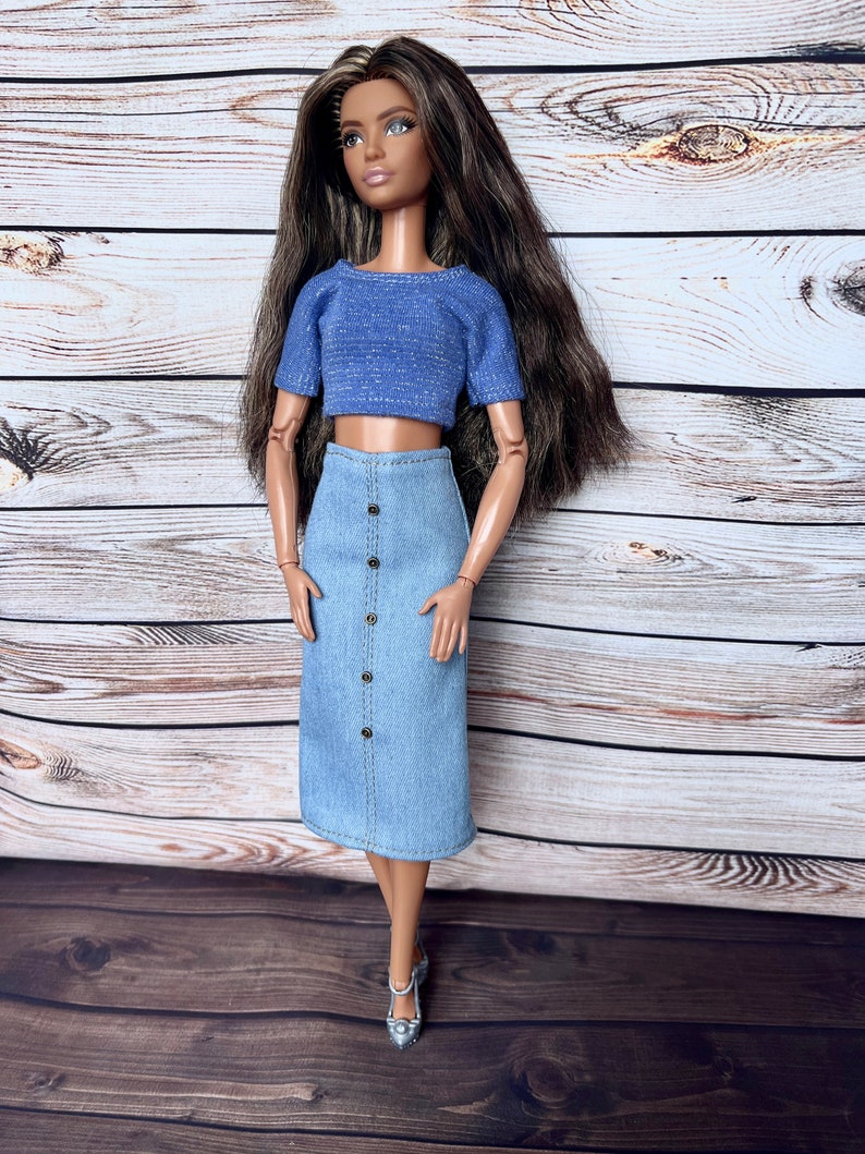 Doll Denim Skirt for Doll Fashion Clothes 1/6 Scale Skirt for Doll Fashion Jeans 1/6 Scale Outfit Handmade Fashion Doll Clothes Gift For Her image 8