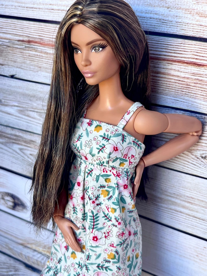 Doll Floral Dress, Doll Fashion Clothing, 1/6 Scale Clothes, Doll Handmade, Doll Outfit, 11.5 inch Doll Dress, Doll Clothes, Gift for Her image 3