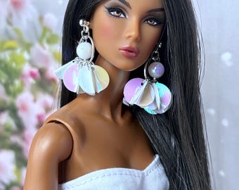 Doll Handmade Sequin Earrings, 1/6 Scale Fashion Jewelry, Doll Jewelry, Doll Fashion Accessories, Doll Miniature Jewelry, Gift for Her