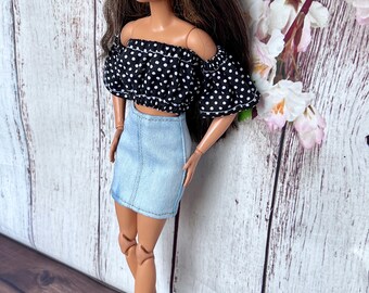 Doll Crop Top Polka Dot Top for Doll Handmade Clothes 1/6 Scale Fashion Clothes for Doll Handmade Fashion Clothes Outfit Gift For Her