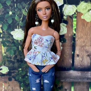 Doll Floral Top, 1/6 Scale Fashion Clothes, 11.5 inch Doll Handmade Top, Doll Outfit, Doll Fashion Clothing, Miniature Top, Gift for Her