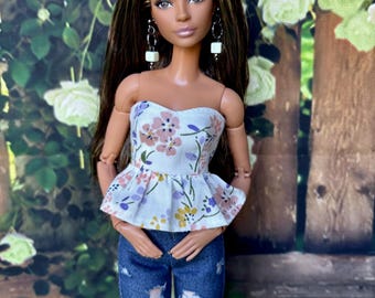 Doll Floral Top, 1/6 Scale Fashion Clothes, 11.5 inch Doll Handmade Top, Doll Outfit, Doll Fashion Clothing, Miniature Top, Gift for Her