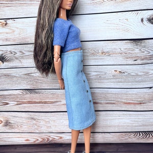 Doll Denim Skirt for Doll Fashion Clothes 1/6 Scale Skirt for Doll Fashion Jeans 1/6 Scale Outfit Handmade Fashion Doll Clothes Gift For Her image 5
