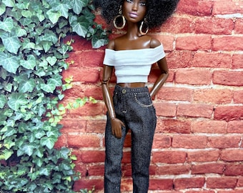 Doll Jeans, Doll Denim Pants, Doll Miniature Jeans, 1/6 Scale Fashion Clothes, 11.5 inch Doll Pants, Handmade Doll Clothing, Gift for Her
