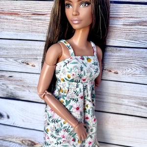 Doll Floral Dress, Doll Fashion Clothing, 1/6 Scale Clothes, Doll Handmade, Doll Outfit, 11.5 inch Doll Dress, Doll Clothes, Gift for Her image 1