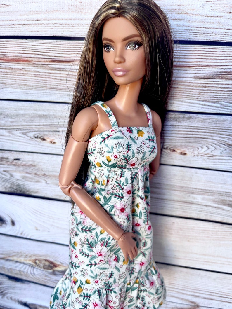 Doll Floral Dress, Doll Fashion Clothing, 1/6 Scale Clothes, Doll Handmade, Doll Outfit, 11.5 inch Doll Dress, Doll Clothes, Gift for Her image 1